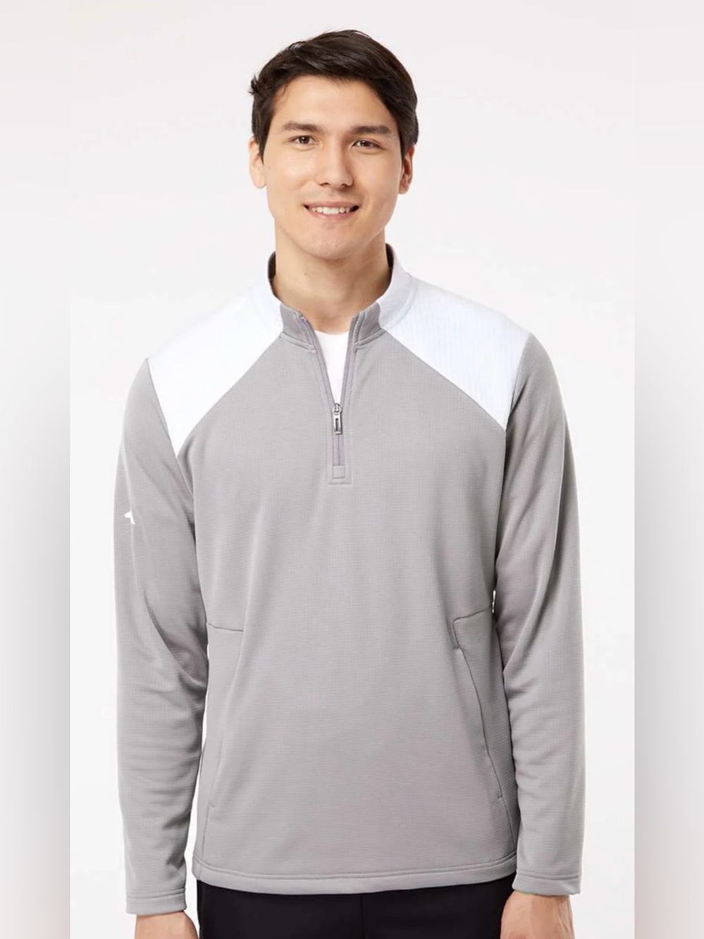 Adidas A532 + + Men's Textured Mixed Media Quarter-Zip Golf grey white Pullover